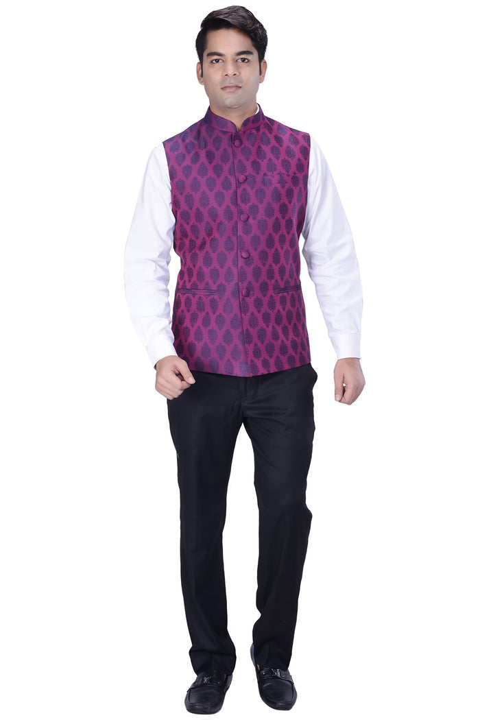 Men Purple Woven Design Nehru Jacket