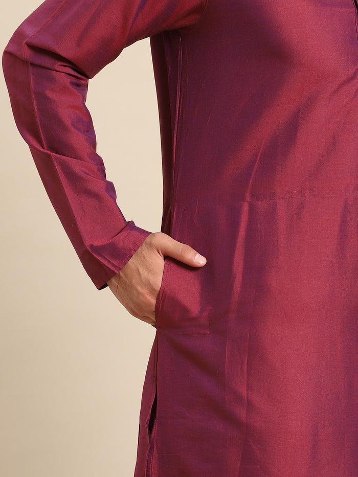 Men Red Kurta Jacket Set