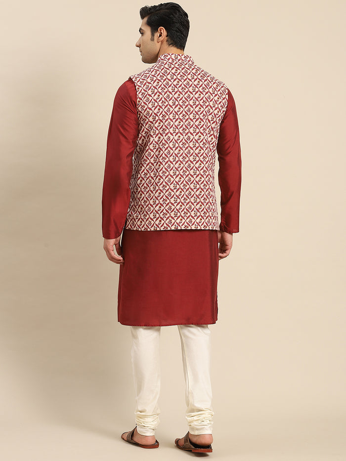 Men White Kurta Jacket Set