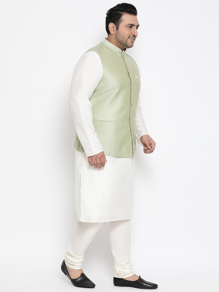 Men's Green Kurta Churidar Jacket Set