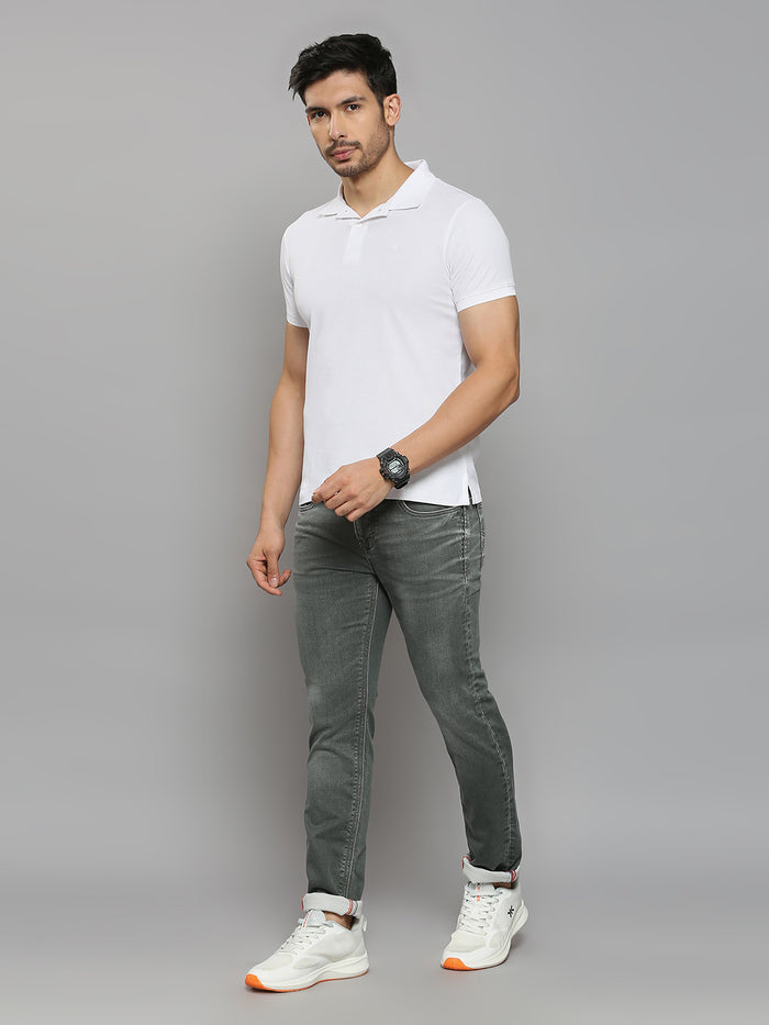 Men's White Solid Slim Fit T-Shirts