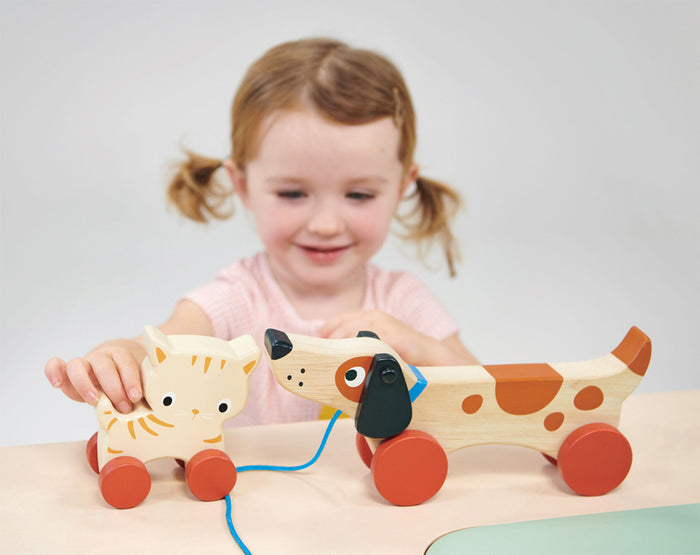 Mentari Wooden Puppy On Wheels Pull Along