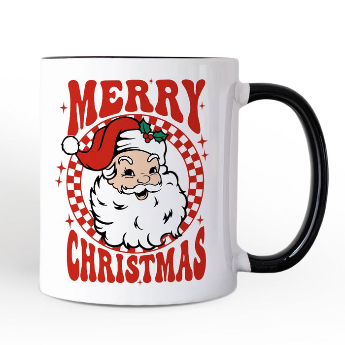 Merry Christmas Santa Personalized Mug, Retro Red Checkered Holiday Gift with Custom Name Personalized Ceramic Mug OrnamentallyYou
