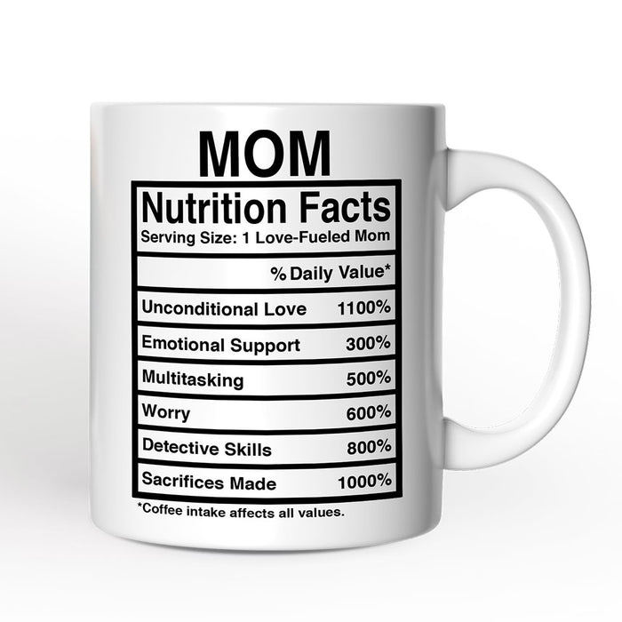 Mom Nutrition Facts Personalized Mug, Birthday Gift With Custom Names and Percentages Personalized Ceramic Mug OrnamentallyYou 12oz Mug Non-Custom