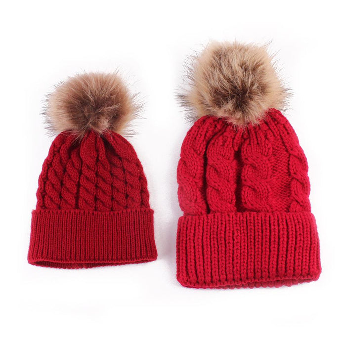 Mommy & Me Wool & Faux Fur Beanie - Set of 2 Yo Baby India Red