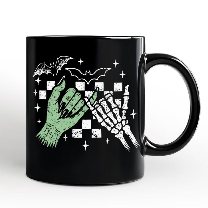 Monster Skeleton Pinky Promise Personalized Mug, Funny Spooky Halloween Mug Personalized Ceramic Mug OrnamentallyYou Black Non-Custom