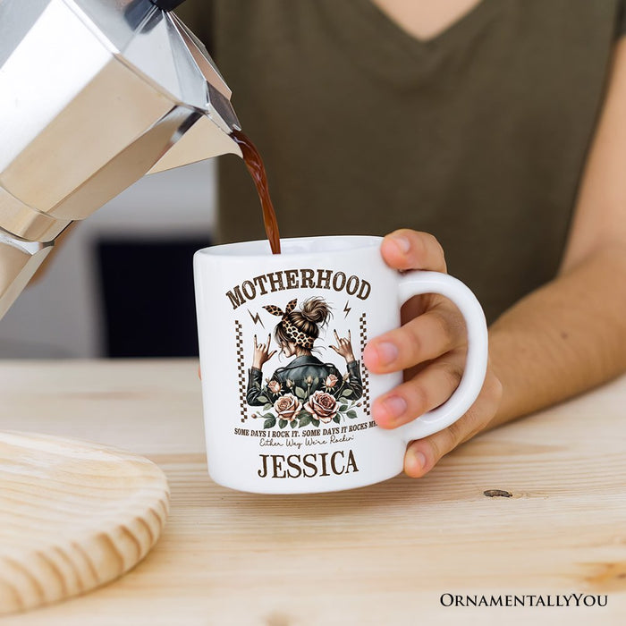 Motherhood Mama Rock Personalized Mug, Retro Gift for Strong Moms With Custom Name Personalized Ceramic Mug OrnamentallyYou