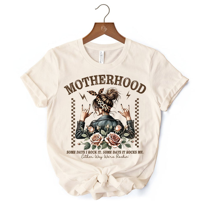 Motherhood Mama Rock T-Shirt, Retro White and Natural Tee for Strong and Rocking Mothers T-Shirts OrnamentallyYou