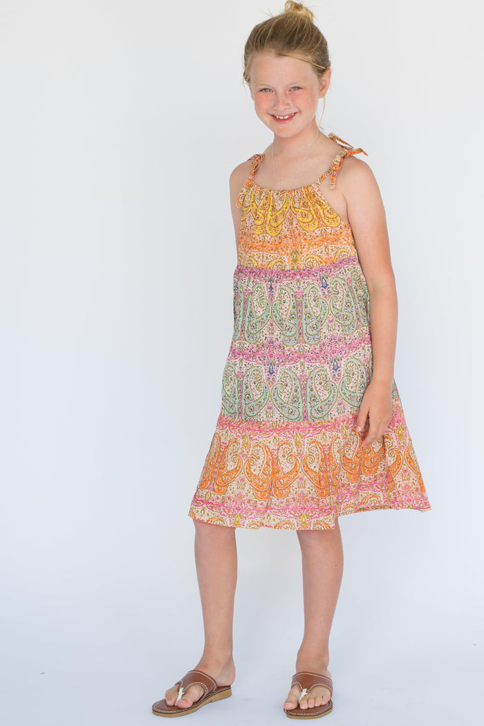 Multicolor Paisley Shoulder-Tie Dress Dress Yo Baby Wholesale