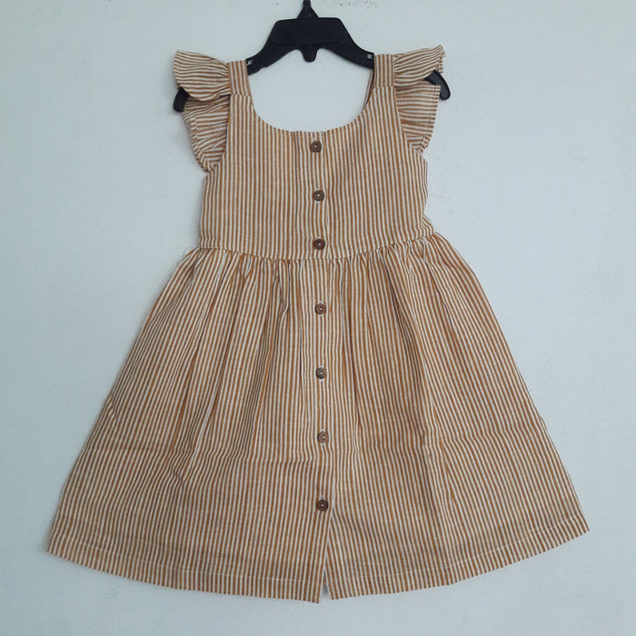 Mustard Stripes Flutter Sleeves Dress Dress Yo Baby Wholesale
