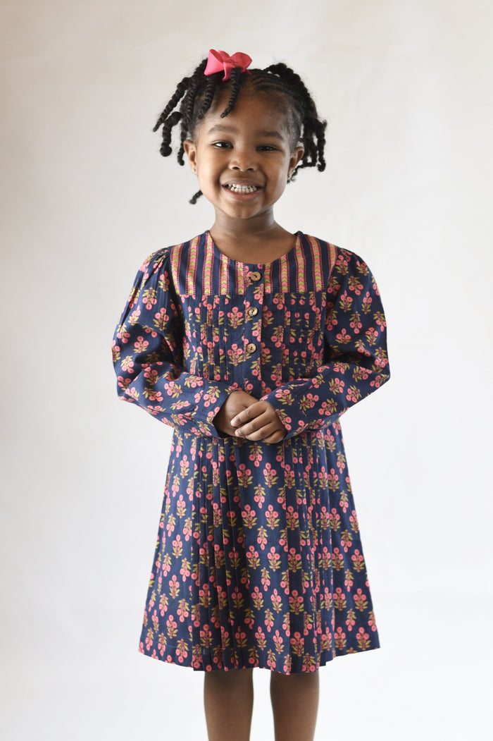 Navy & Fuchsia Printed Dress Dress Yo Baby Wholesale