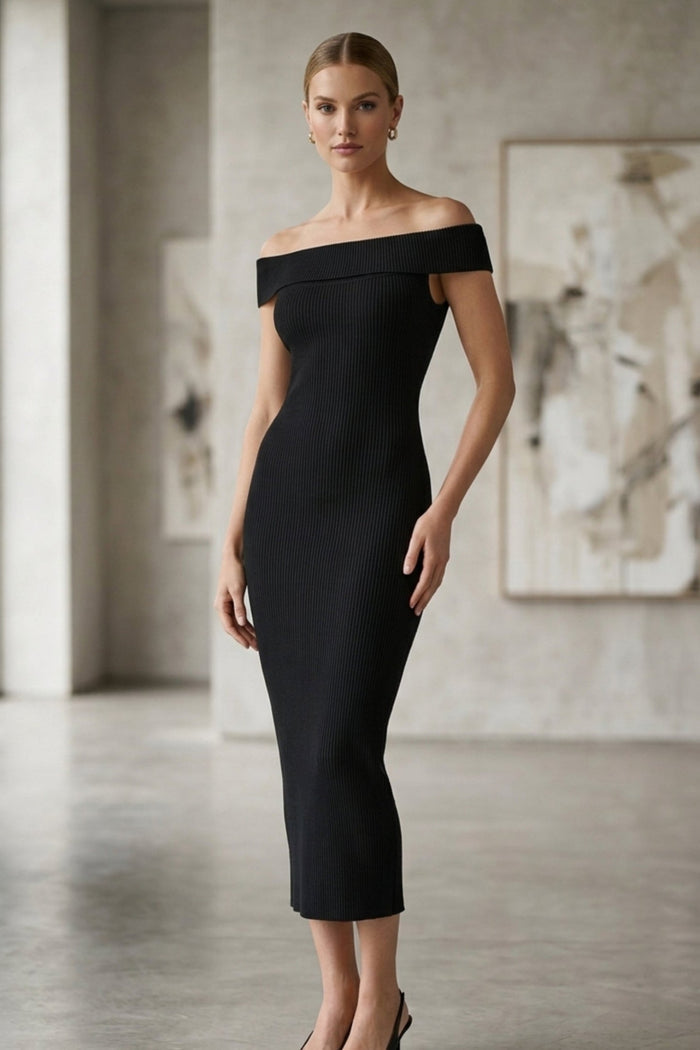 Off-Shoulder Ribbed Dress