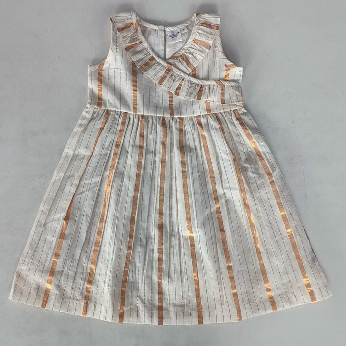 Off-White Gold Color Lurex Neck Ruffled Gathered Dress dress & diaper cover Yo Baby India