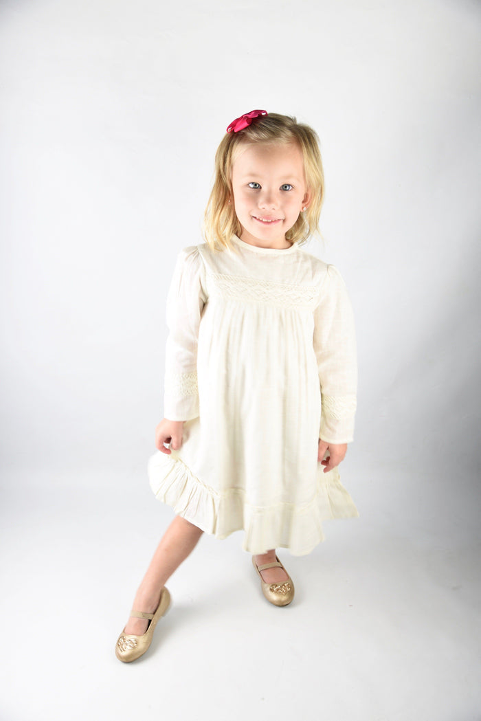 Off-white Lace Detail Sleeves Dress Dress Yo Baby Wholesale