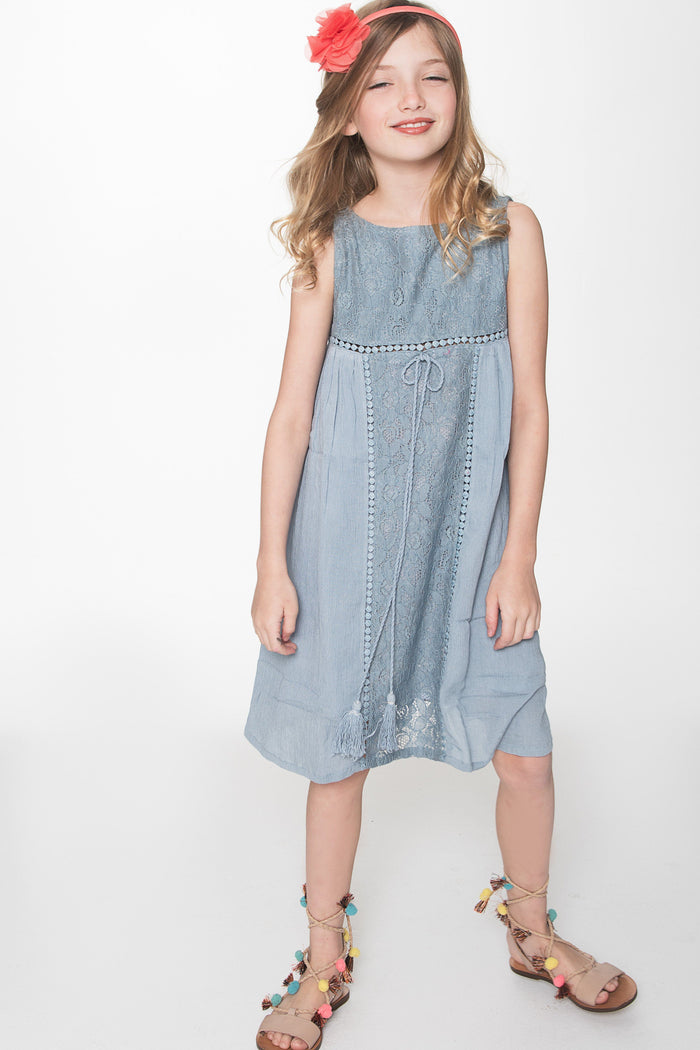 Powder Blue Lace Detail Dress Dress Yo Baby Wholesale
