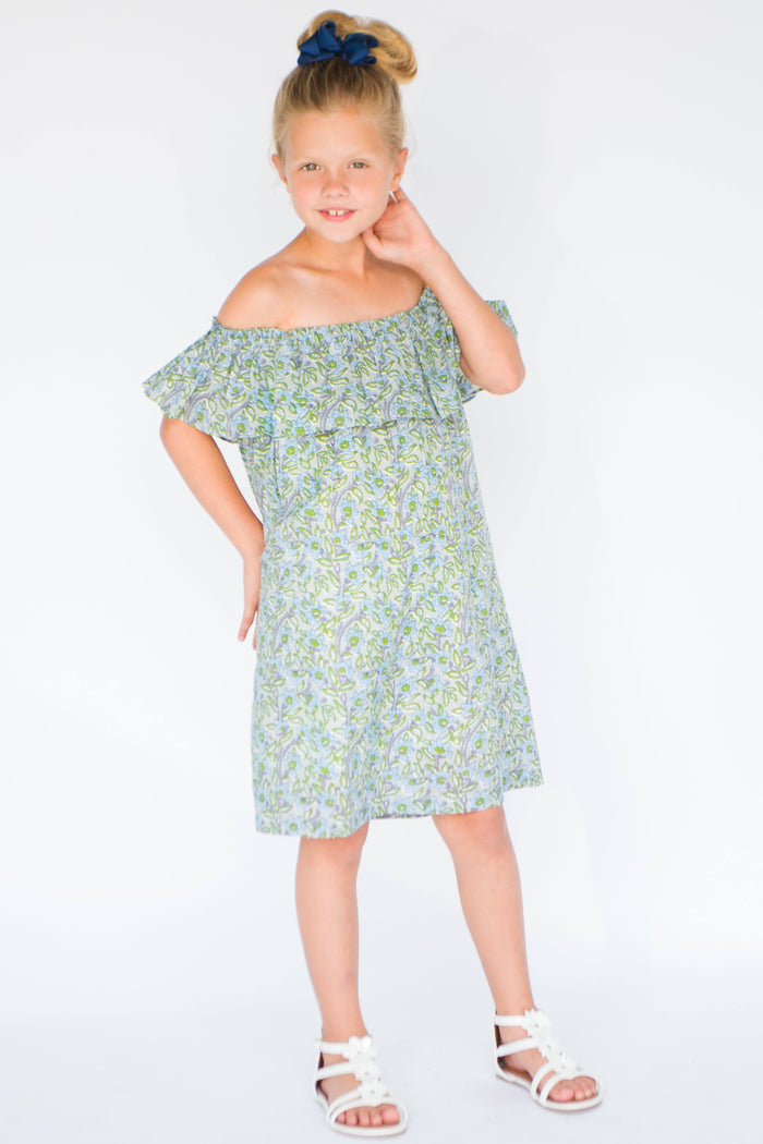 Powder Blue Printed Off-Shoulder dress Dress Yo Baby Wholesale