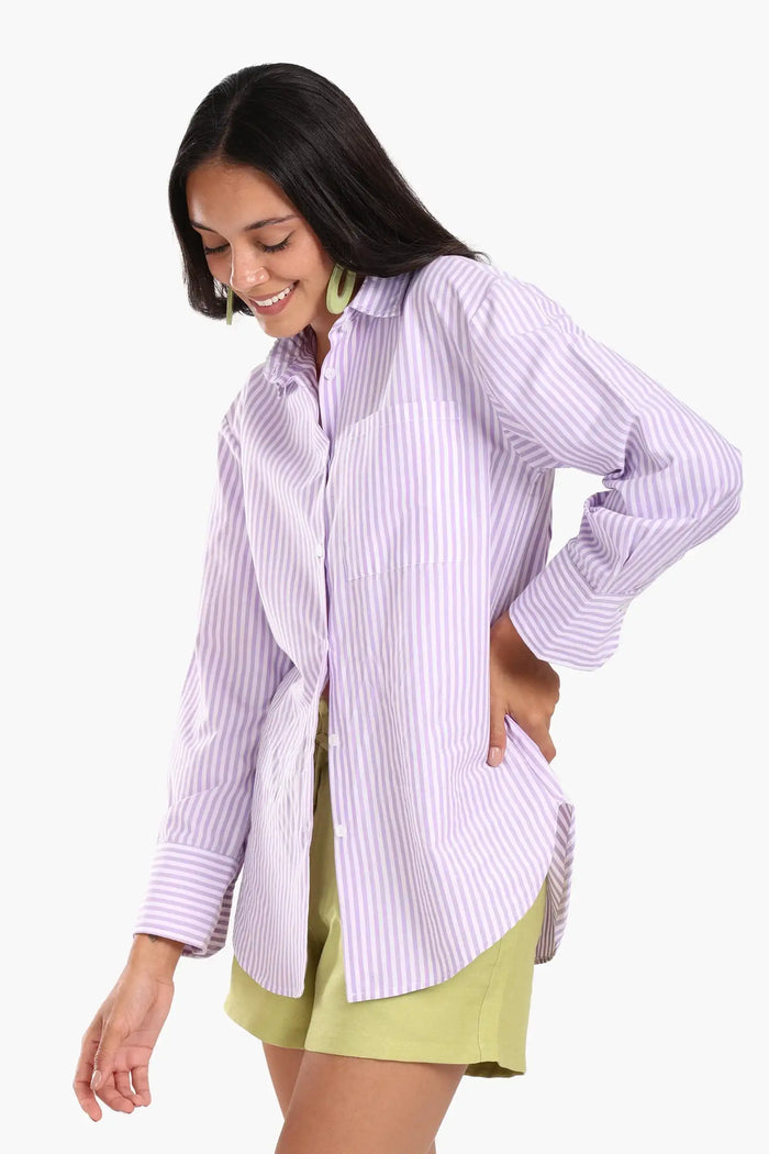 Purple Striped Button-Down Shirt