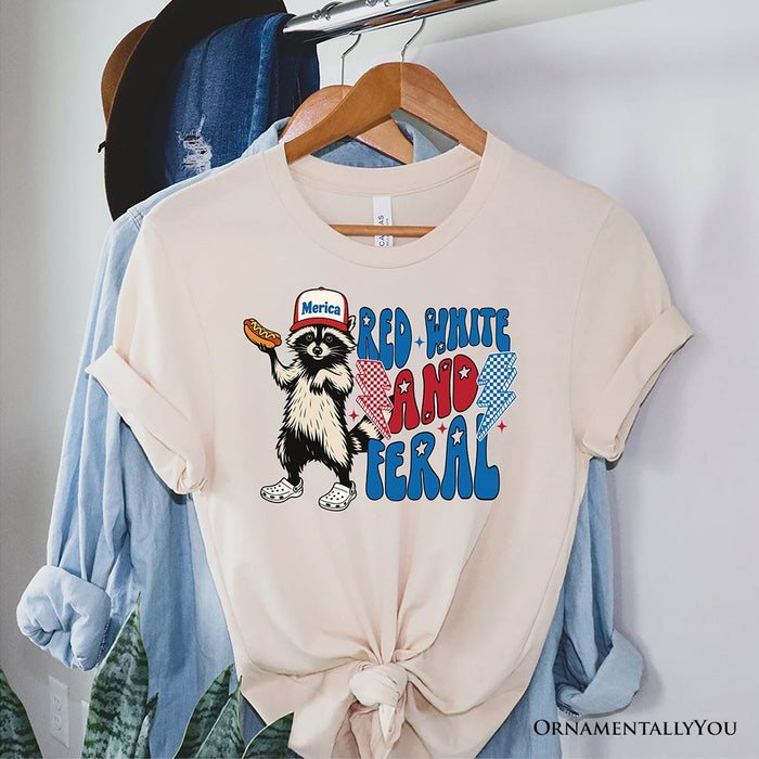 Red, White & Feral Raccoon T-Shirt, Wild Patriot American Tee T-Shirts OrnamentallyYou Natural XS