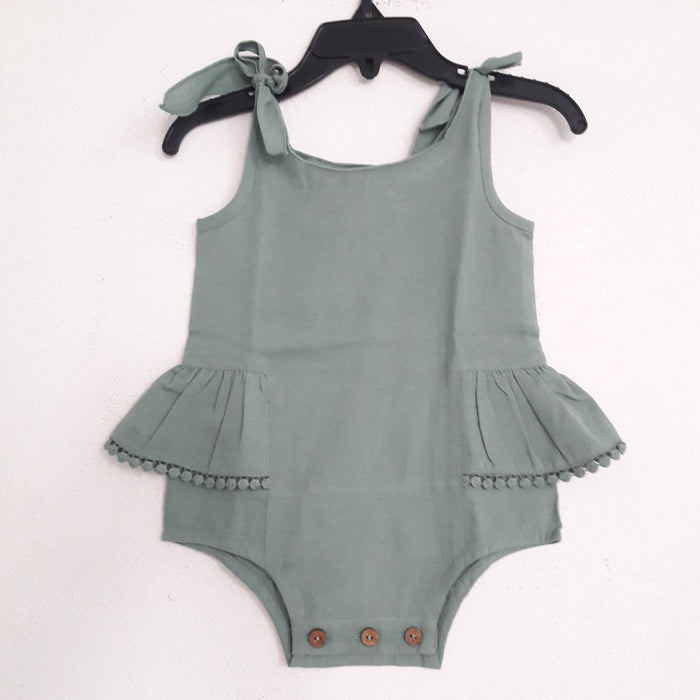 Sage Infant Cotton Romper with Shoulder Ties romper Yo Baby Wholesale