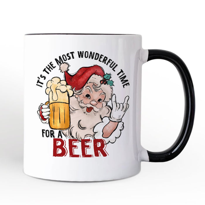 Santa Beer Christmas Personalized Mug, It’s The Most Wonderful Time Funny Holiday Gift with Custom Name Personalized Ceramic Mug OrnamentallyYou White - Black Non-Custom