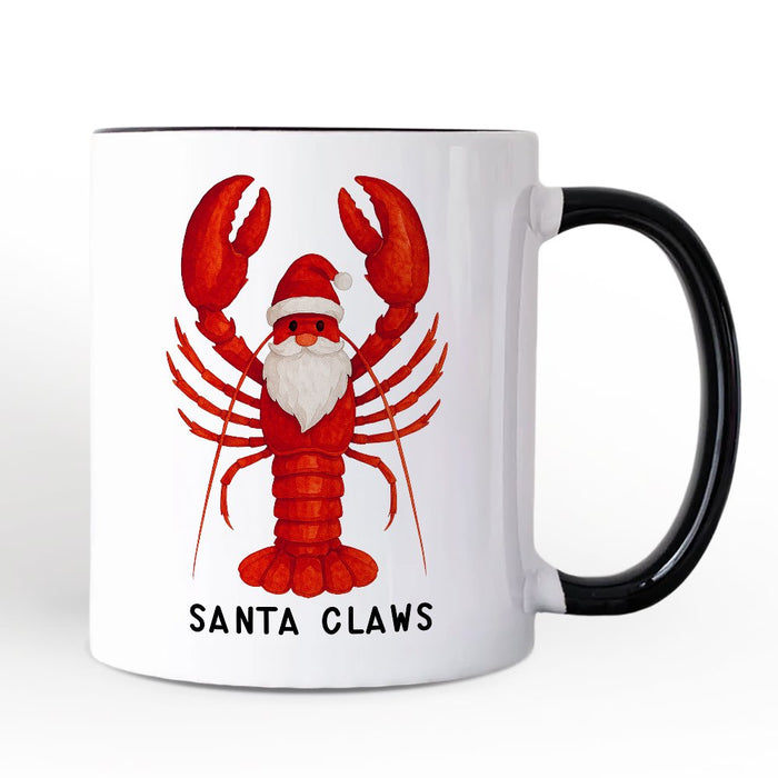Santa Claws Lobster Personalized Mug, Funny Pun Coastal Christmas Holiday Gift with Custom Name Personalized Ceramic Mug OrnamentallyYou White - Black Non-Custom