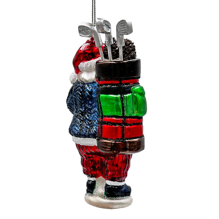 Santa Golfer Glass Christmas Ornament, Golf Holiday Tree Decor Glass Ornament OrnamentallyYou