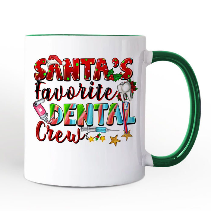 Santa’s Favorite Dental Crew Christmas Personalized Mug, Dentist Office Gift with Custom Name Personalized Ceramic Mug OrnamentallyYou White - Green Non-Custom