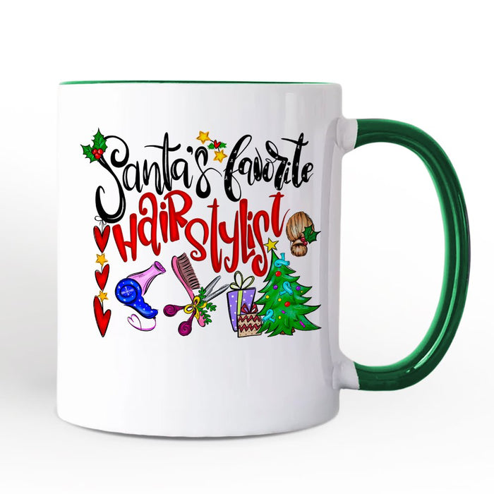 Santa’s Favorite Hairstylist Christmas Personalized Mug, Hairdresser Appreciation Gift with Custom Name Personalized Ceramic Mug OrnamentallyYou White - Green Non-Custom