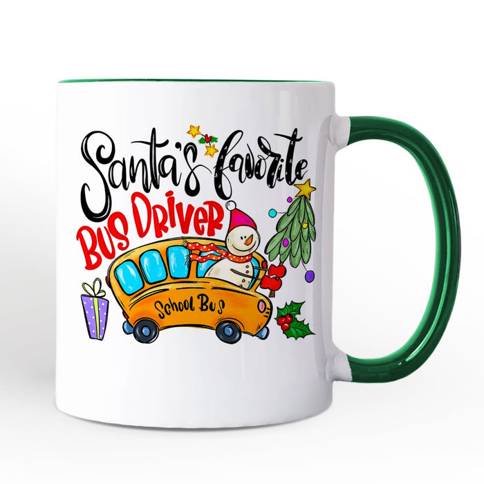 Santa’s Favorite School Bus Driver Personalized Mug, Appreciation Christmas Gift with Custom Name Personalized Ceramic Mug OrnamentallyYou White - Green Non-Custom