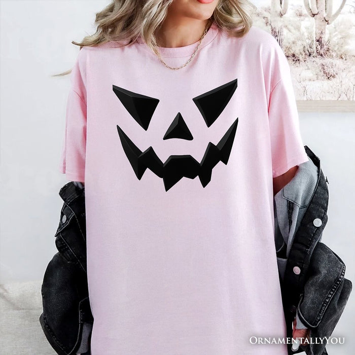 Scary Pumpkin Face T‑Shirt, Minimalist Tee with Spooky Flair T-Shirts OrnamentallyYou
