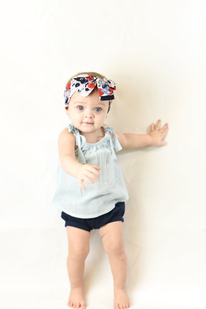 Sky Blue Top with Shoulder Ties & Navy Shorts Set Dress Yo Baby Wholesale