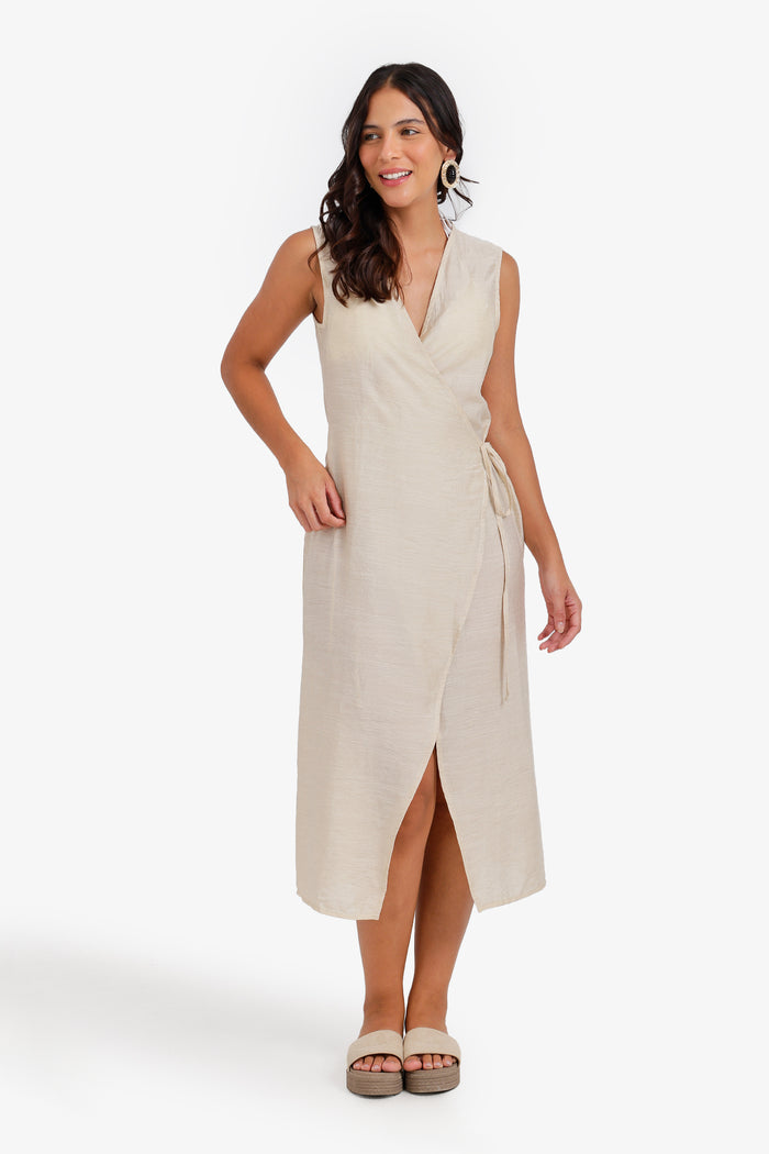 Sleeveless Midi Wrap Dress