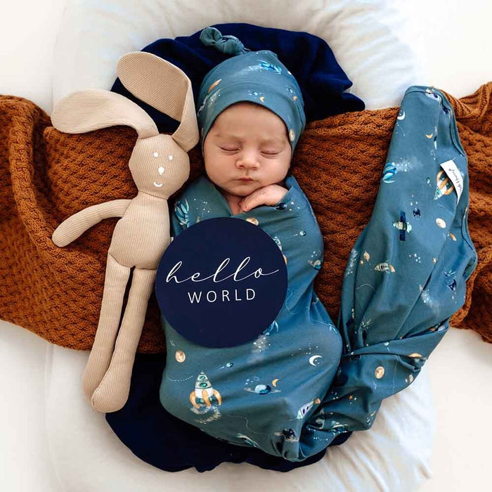 Snuggle Hunny Reversible Milestone Cards - Rocket & Navy