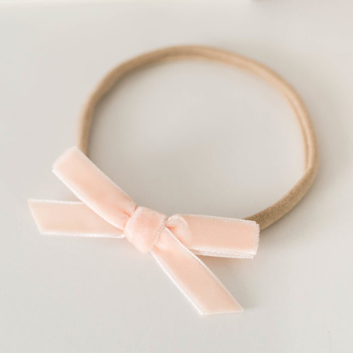 Snuggle Hunny Velvet Bow Stretchy Headband - Lychee