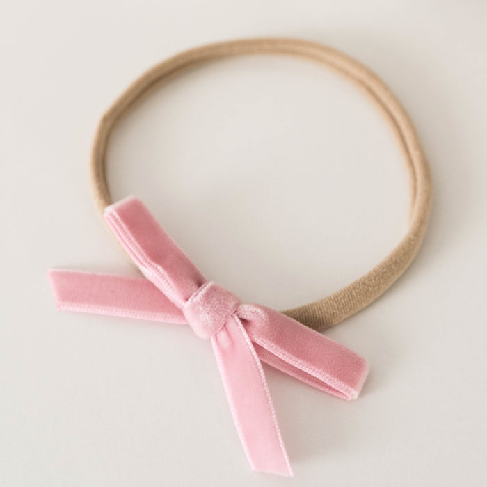 Snuggle Hunny Velvet Bow Stretchy Headband - Rose Pink
