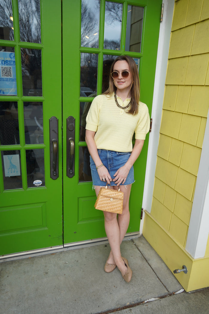 Solid Pointelle Puff Sleeve Polo-Sweaters-Uniquities