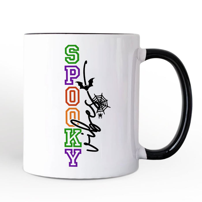 Spooky Vibes Sports Lettering Personalized Mug, Colorful Halloween Gift with Custom Name Personalized Ceramic Mug OrnamentallyYou White - Black Non-Custom