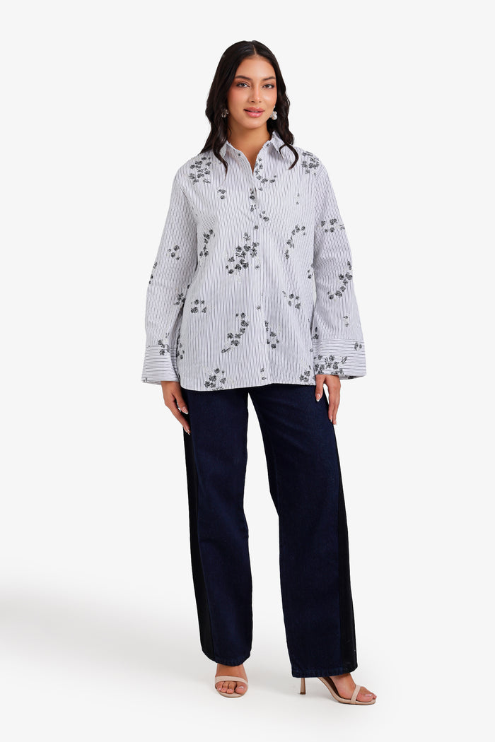 Striped Floral Relaxed Shirt