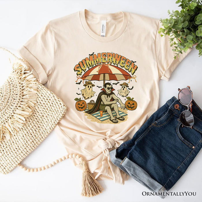 Summerween Vampire Dracula T-Shirt, Retro Halloween Beach Tee for Horror Spooky Summer Season T-Shirts OrnamentallyYou Natural XS