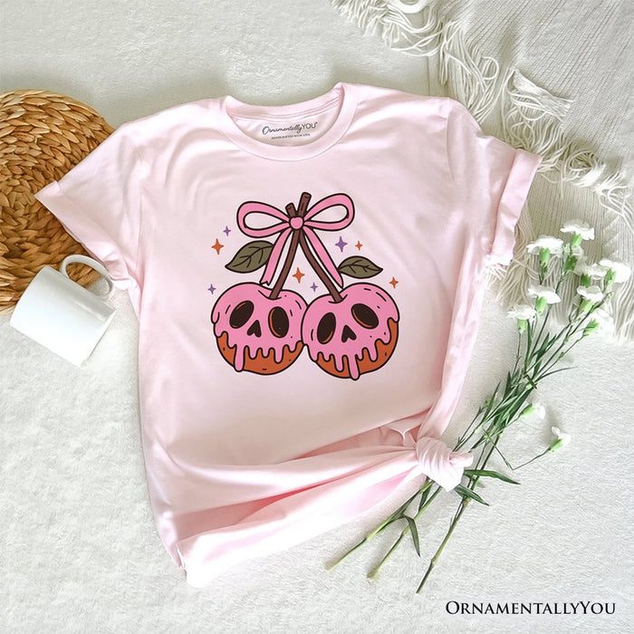 Sweet and Spooky Poison Cherries Halloween T-Shirt, Coquette Skulls Tee T-Shirts OrnamentallyYou Soft Pink XS