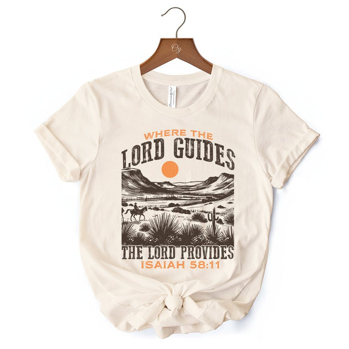 The Lord Provides Christian T-Shirt, Retro Western Desert Worship White and Natural Tee T-Shirts OrnamentallyYou