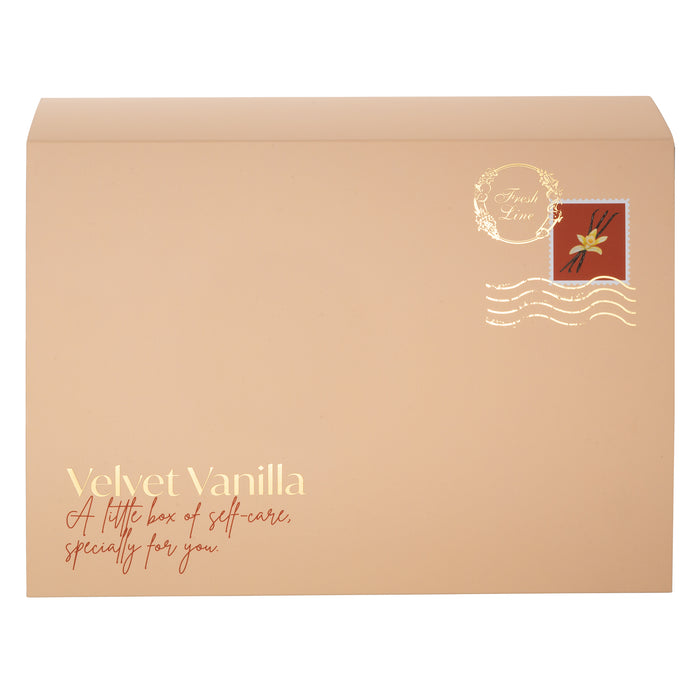 Velvet Vanilla luxury gift box by Fresh Line Cosmetics with elegant festive packaging, perfect for Christmas gifting.