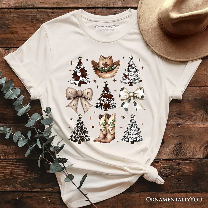 Western Christmas Coquette Tree T-Shirt, Country Holiday Cowboy Tee T-Shirts OrnamentallyYou Natural XS