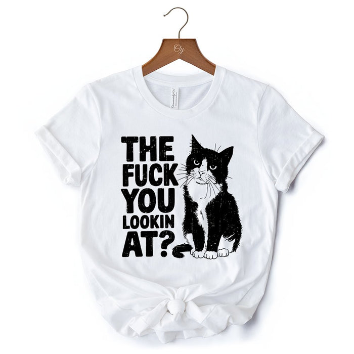 What Are You Looking At T-Shirt, Sarcastic Cat Lover White Tee for Sassy People T-Shirts OrnamentallyYou