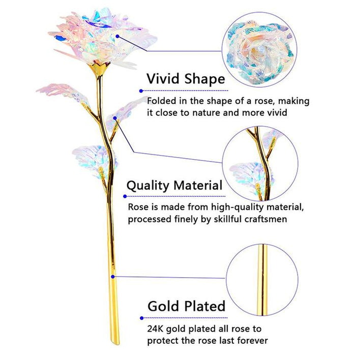 24k Plated Rose Gold Galaxy Rose Lasts Forever Optional Light or Display Stand
