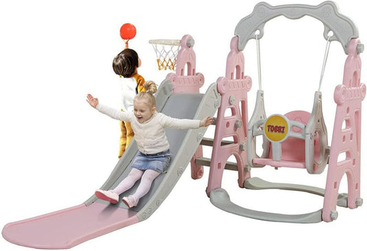 4 in1 Kids Slide and Swing Set Indoor Outdoor Playground Climber Playset Safety