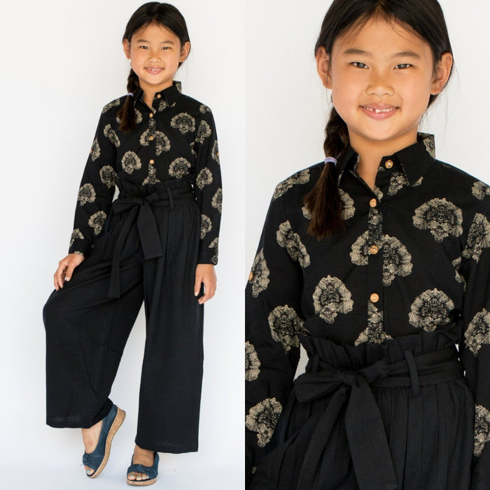 Abstract black Button Down Shirt with Black Paper Bag Pants 2 pc. Set Dress Yo Baby Wholesale