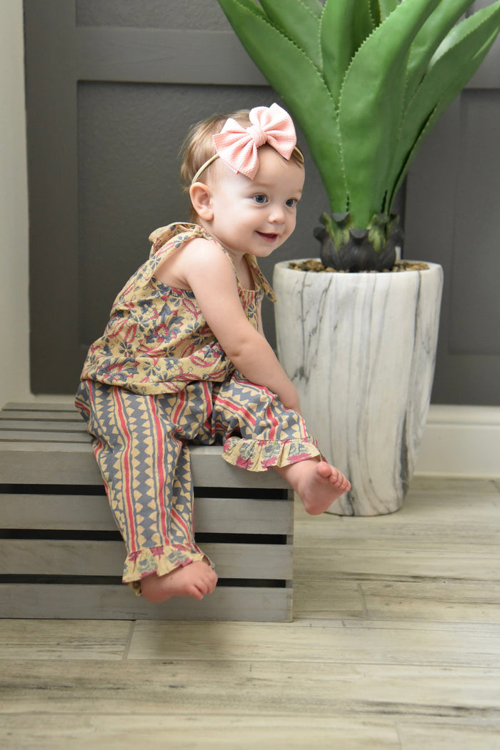 Abstract Pants & Floral Tie-Top 2 Pc Set Sun Dress Yo Baby Wholesale