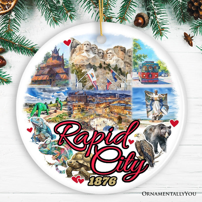 Adventurous Rapid City Christmas Ornament, South Dakota Mt. Rushmore Heritage Gift and Souvenir Ceramic Ornament OrnamentallyYou