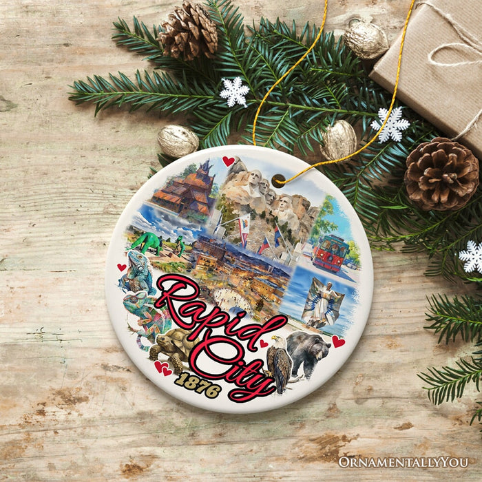 Adventurous Rapid City Christmas Ornament, South Dakota Mt. Rushmore Heritage Gift and Souvenir Ceramic Ornament OrnamentallyYou